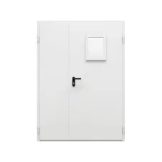 Дверь противопожарная металлическая двупольная ДПР-Олимп-02/60 (EI60) с остеклением неравнопольная угловая коробка (1450-2075, Правая, RAL 7035)