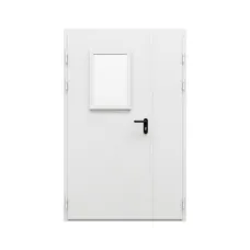 Дверь противопожарная металлическая двупольная ДПР-Олимп-02/30К с остеклением равнопольная угловая коробка (1300-2075, Правая, RAL 7035)