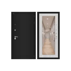 Входная дверь CLASSIC шагрень черная с Зеркалом 18 - Сандал белый